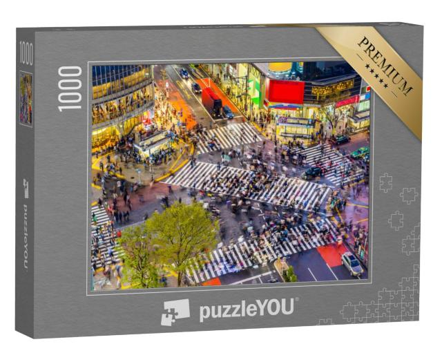 Puzzel 1000 stukjes „Uitzicht op het kruispunt Shibuya, een van de drukste zebrapaden ter wereld, Tokio, Japan“