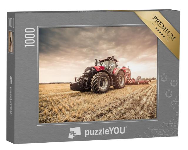 Puzzel 1000 stukjes „Rode tractor aan het werk in het veld“