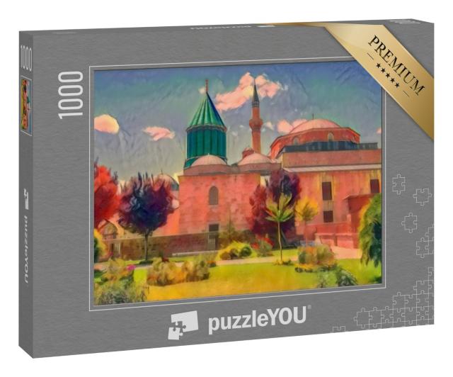 Puzzle 1000 Teile „im Kunst-Stil von Franz Marc - Mevlana Celaleddin Rumi Grab und Museum, Konya Türkei“