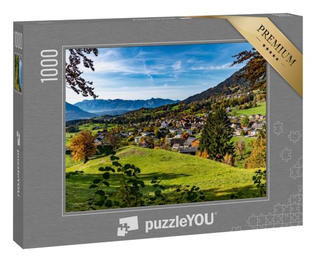 Puzzle 1000 Teile „Der herbstliche Blick über ein kleines Dorf ins Tal“