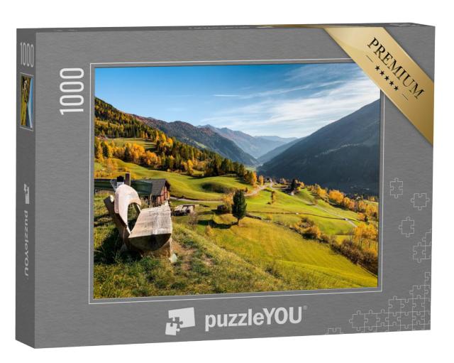 Puzzel 1000 stukjes „Houten bank in de bergen van Oostenrijk“