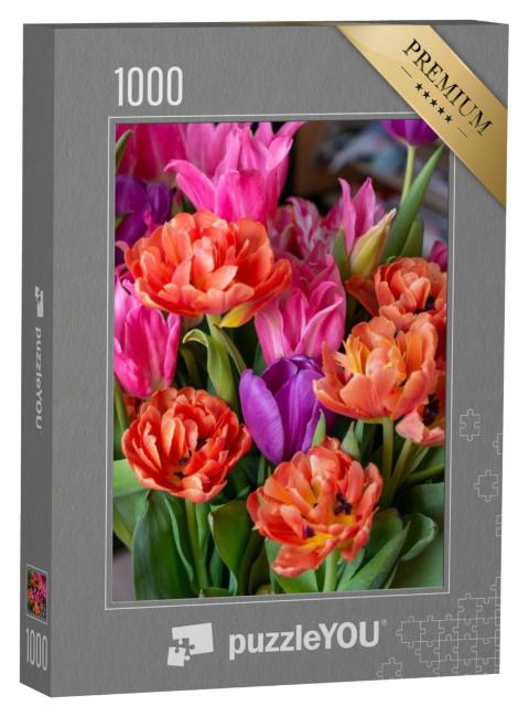 Puzzel 1000 stukjes „Boeket tulpen in verschillende kleuren“