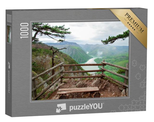 Puzzel 1000 stukjes „Landschap met rivier Drina, berg en meer in Servië“