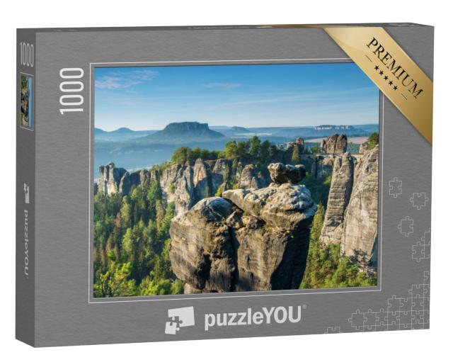 Puzzel 1000 stukjes „Basteibrug en rotsformaties in de Elbevallei, Nationaal Park Sächsische Schweiz“