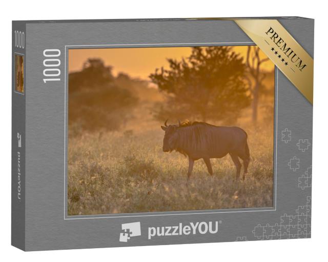 Puzzel 1000 stukjes „Blauwe gnoes op de savanne, Kruger National Park, Zuid-Afrika“