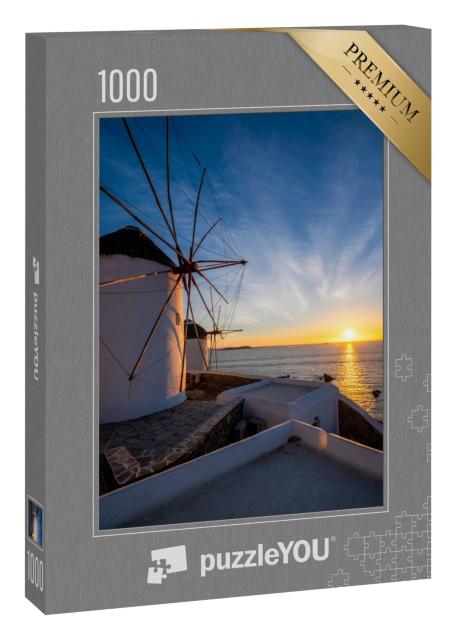 Puzzle 1000 Teile „Blick auf die berühmten Windmühlen der Stadt, Chora, Mykonos“