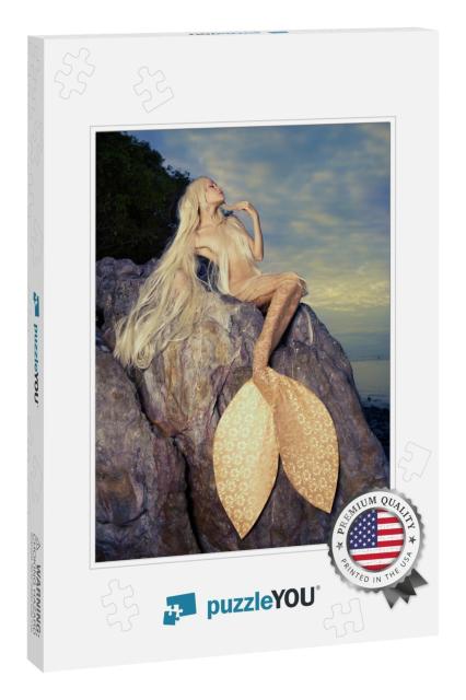 Beautiful Fashionable Mermaid Sitting on a Rock by the Se... Jigsaw Puzzle