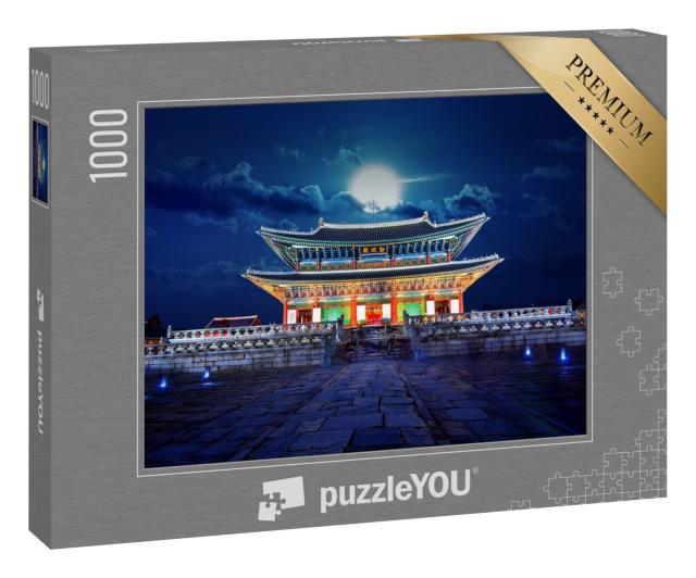Puzzle 1000 Teile „Vollmond über dem Gyeongbokgung-Palast, Seoul, Südkorea“