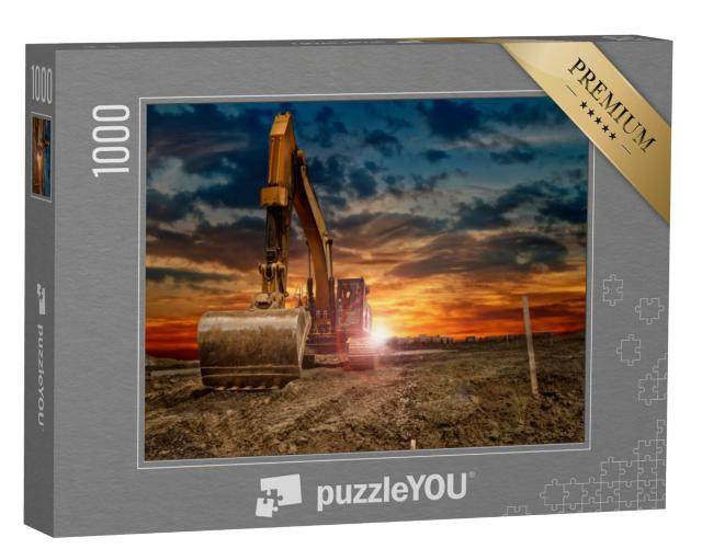 Puzzel 1000 stukjes „Graafmachine op de bouwplaats bij zonsondergang“