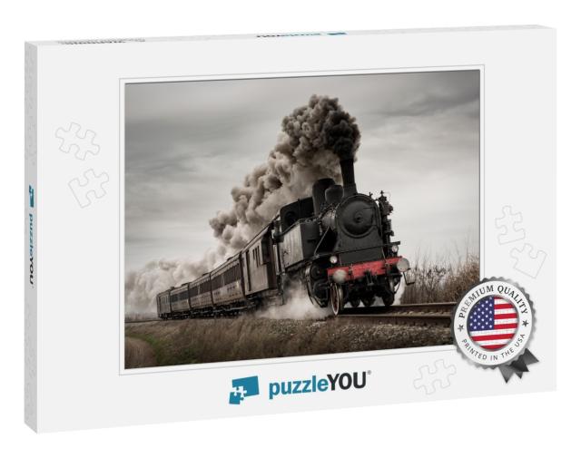Vintage Steam Train with Ancient Locomotive & Old Carriag... Jigsaw Puzzle