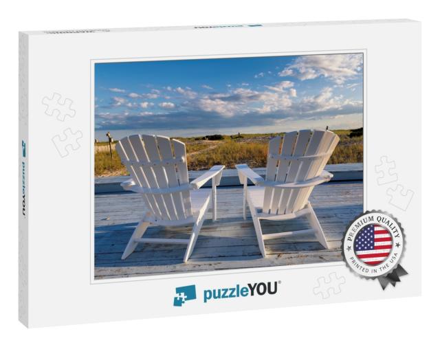 Beach Chair on Cape Cod Beach At Sunset, Cape Cod, Massac... Jigsaw Puzzle