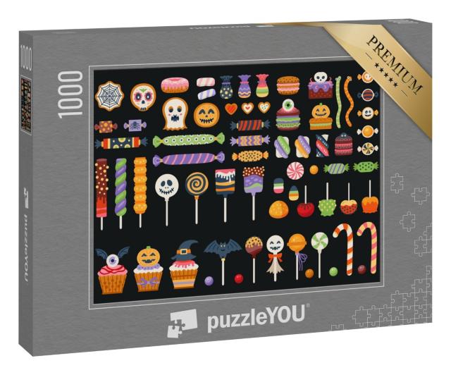 Puzzle 1000 Teile „Bonbons, Zuckerstangen und Lutscher: Süßigkeiten zu Halloween“