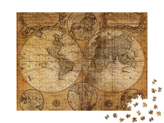 Puzzle 1000 Teile „Alte Weltkarte aus dem Jahr 1746, vergilbtes Papier“
