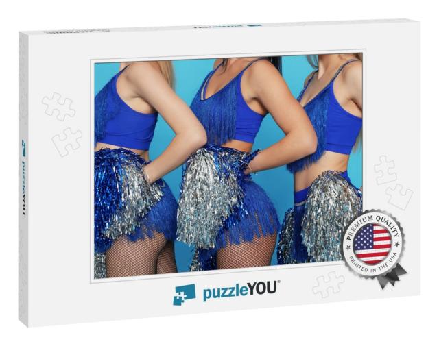 Group of Cheerleaders on Light Blue Background, Closeup... Jigsaw Puzzle