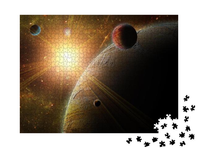 Puzzle 1000 Teile „Planeten und Monde in den Tiefen des Weltraums“