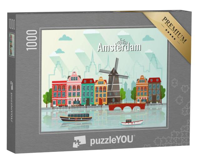 Puzzel 1000 stukjes „Vectorillustratie van Amsterdam“