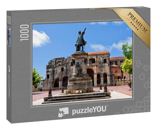 Puzzle 1000 Teile „Kolumbus-Statue und Kathedrale, Parque Colon, Santo Domingo, Karibik“