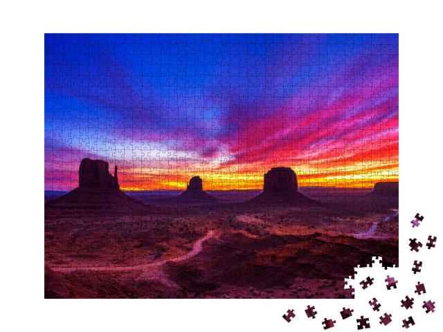Puzzle 1000 Teile „Sonnenaufgang über dem Monument Valley in Arizona, USA“