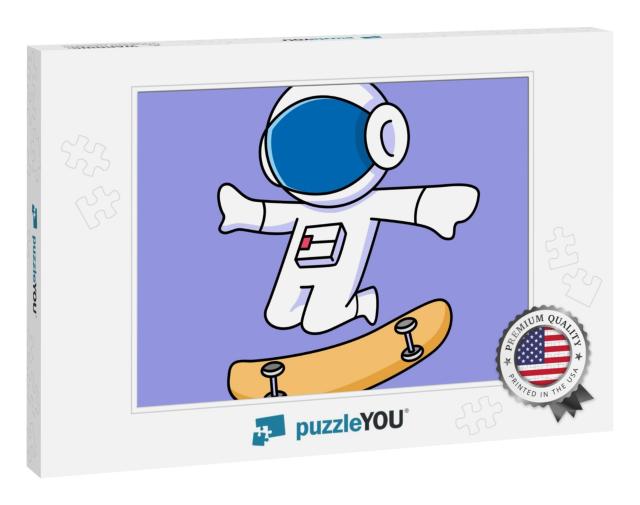 Cute Astronaut Playing Skateboard Cartoon Design... Jigsaw Puzzle