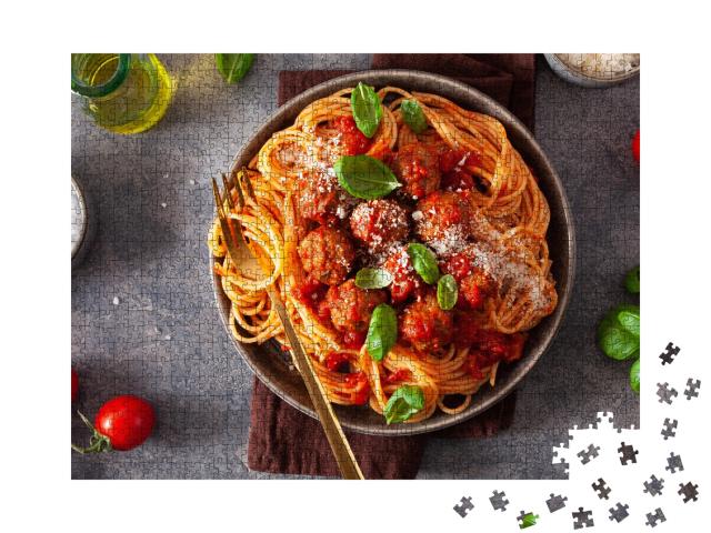 Puzzle 1000 Teile „Italienische Küche: Spaghetti mit Fleischbällchen und Tomatensauce“