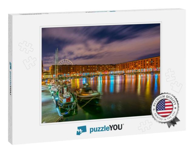 Night View of Illuminated Albert Dock in Liverpool, Engla... Jigsaw Puzzle