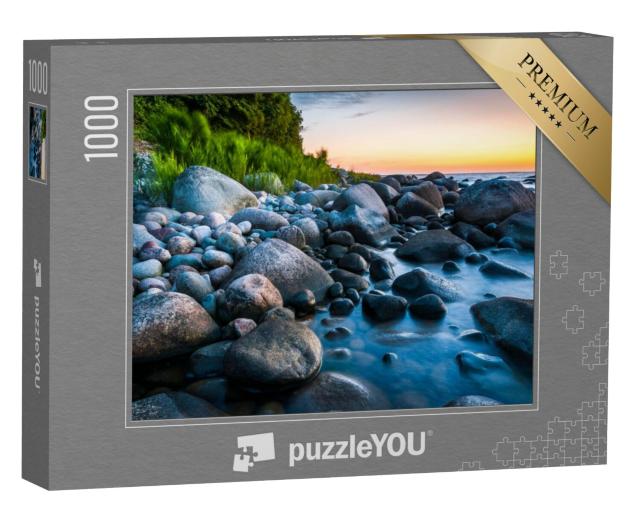 Puzzel 1000 stukjes „Strand met kustbos bij zonsondergang, Oostzee, Jasmund, Rügen“