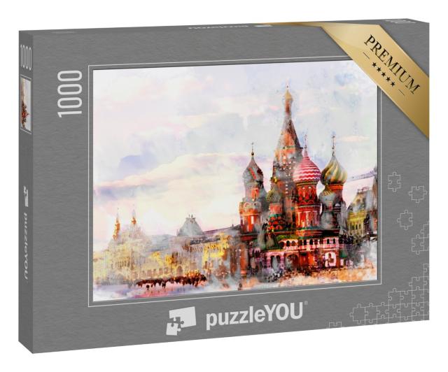 Puzzle 1000 Teile „Aquarell von Moskau bei Sonnenuntergang“