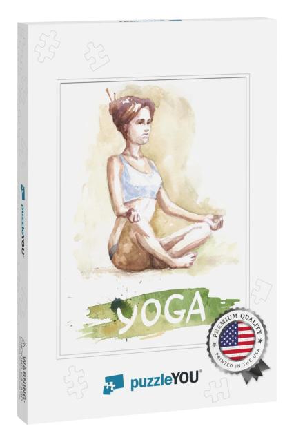 Watercolor Yoga Girl, Banner for School... Jigsaw Puzzle