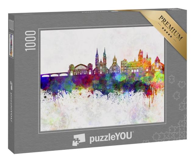 Puzzle 1000 Teile „Acquarell der Skyline von Basel“
