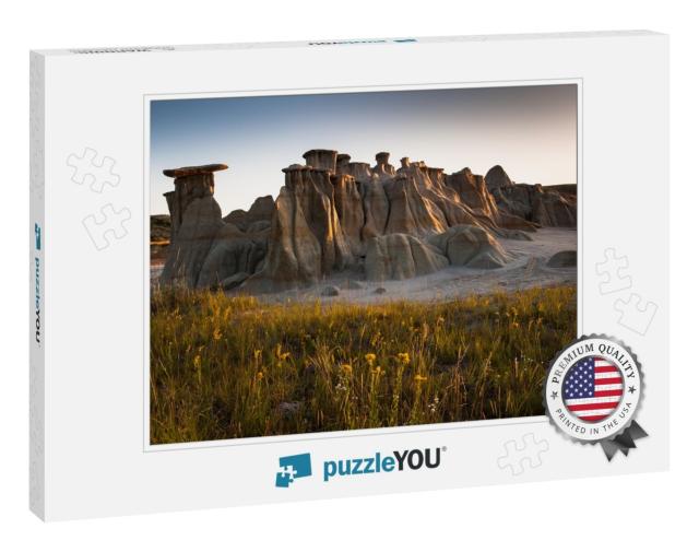Hoodoos At Theodore Roosevelt National Park At Sunrise, N... Jigsaw Puzzle