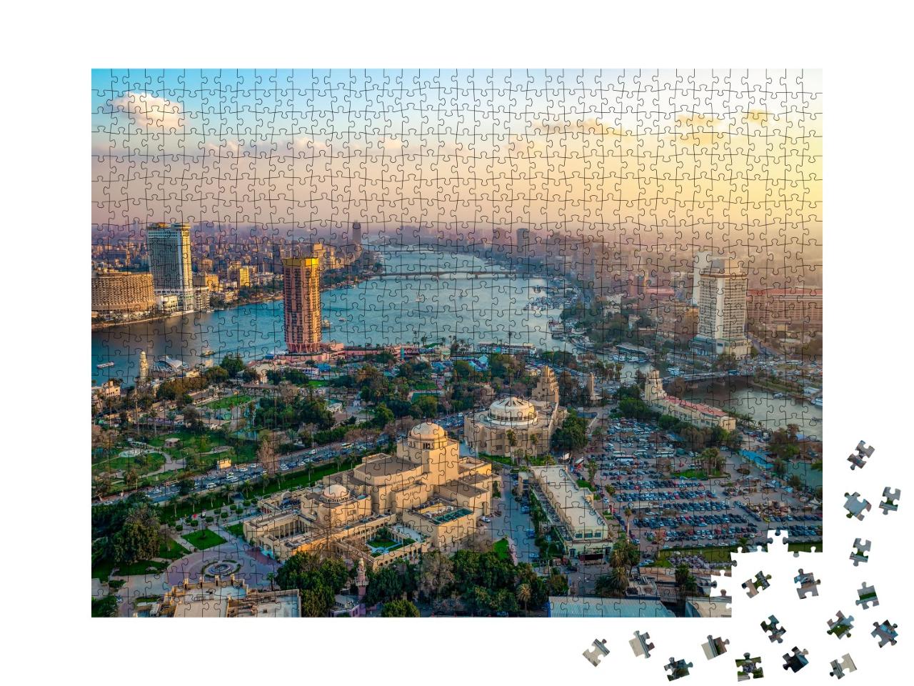 Puzzle 1000 Teile „Panorama der Kairoer Stadtlandschaft bei Sonnenuntergang, Ägypten“