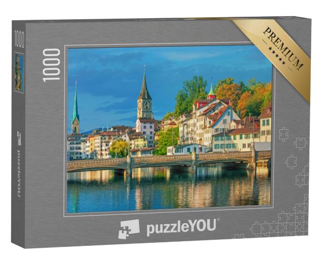 Puzzel 1000 stukjes „Zonsopgang boven het historische centrum van Zürich, Zwitserland“