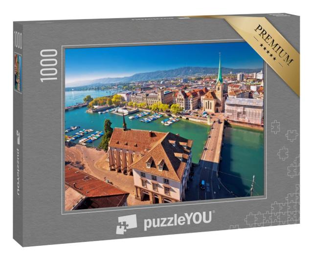 Puzzle 1000 Teile „Zürich und das Limmatufer von oben, Schweiz“