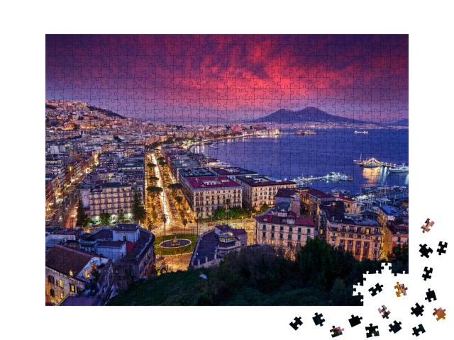 Puzzle 1000 Teile „Dämmerung mit rosa Sonnenuntergang über Neapel, Italien“