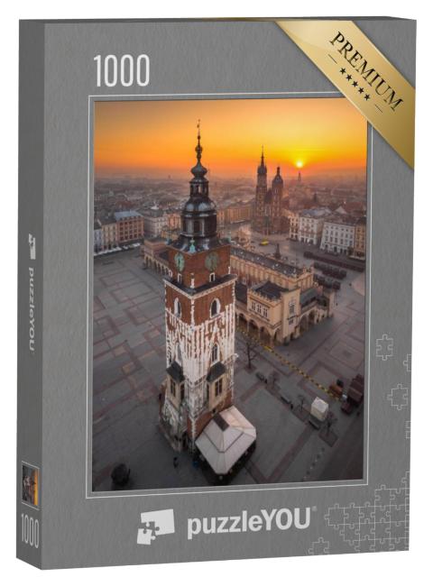 Puzzel 1000 stukjes „Luchtfoto van het marktplein in Krakau bij zonsopgang“