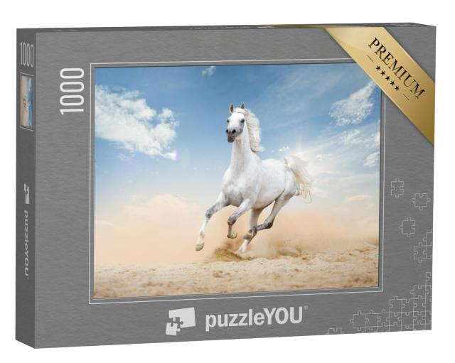 Puzzel 1000 stukjes „Drie Arabische paarden rennen door een woestijn“