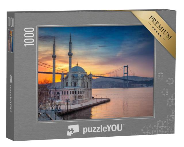 Puzzel 1000 stukjes „Moskee met brug over de Bosporus, Istanbul, Turkije“