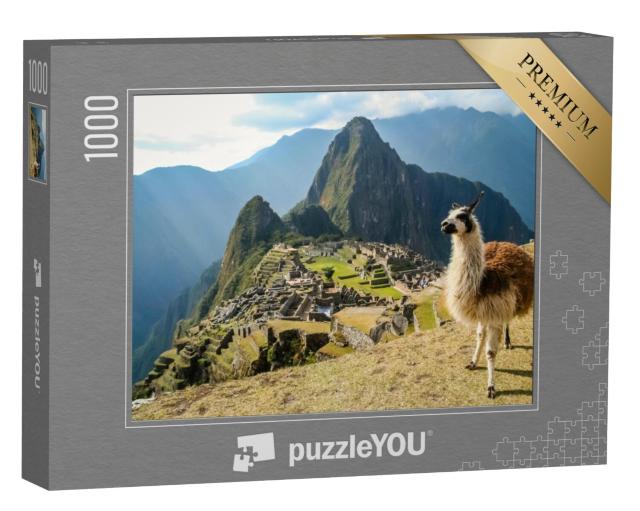 Puzzel 1000 stukjes „Lama voor de oude Inca-stad Machu Picchu“