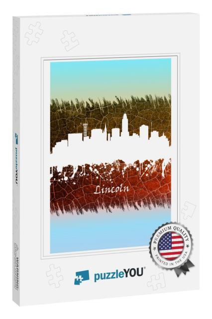 Lincoln City Skyline Blue & White... Jigsaw Puzzle