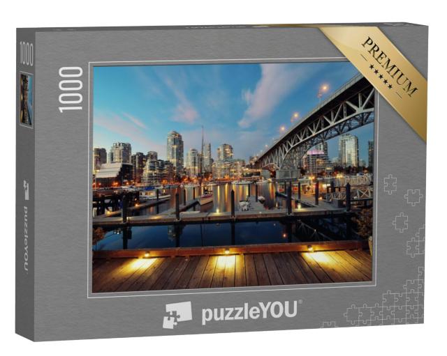 Puzzel 1000 stukjes „Vancouver False Creek bij nacht met brug en boot“