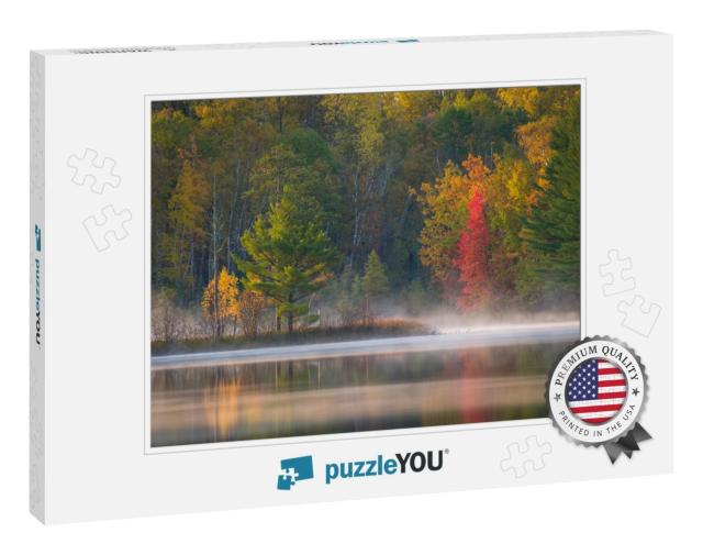 Autumn Colors Glow At Sunrise on a North Woods Lake in No... Jigsaw Puzzle