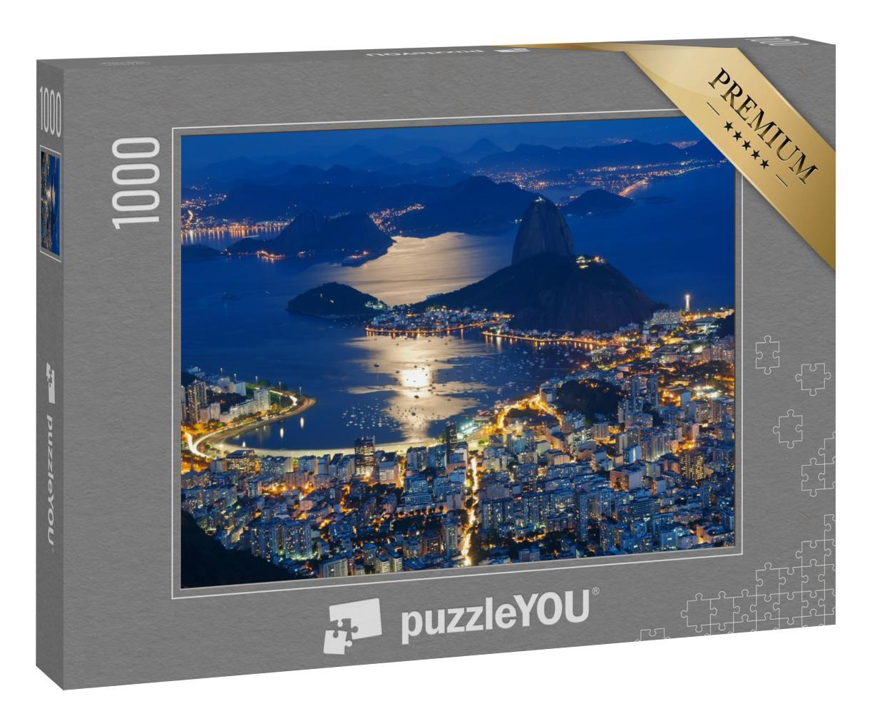 Puzzle 1000 Teile „Nachtansicht des Zuckerhuts und Botafogo in Rio de Janeiro“