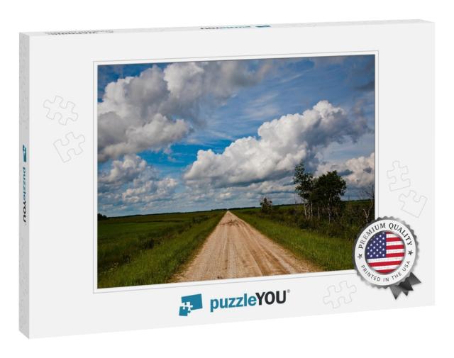 A Country Road in Rural North Dakota, with Large Puffy Wh... Jigsaw Puzzle