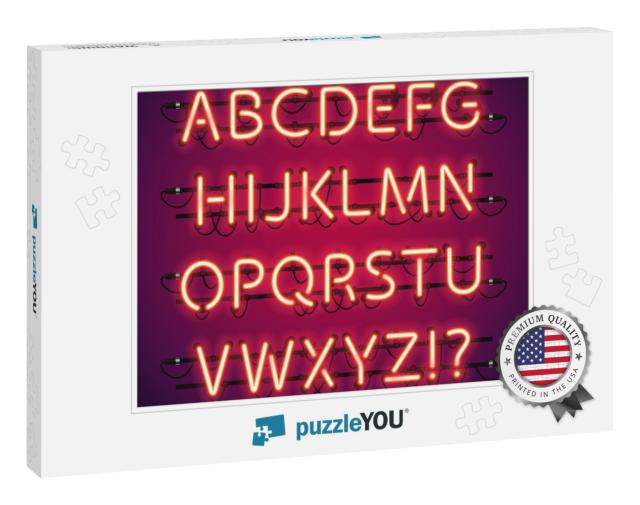 Glowing Neon Bar Alphabet. Used Pattern Brushes Included... Jigsaw Puzzle