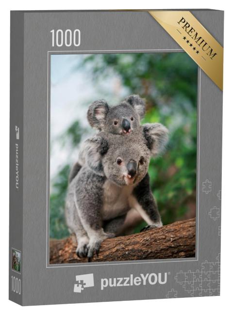 Puzzel 1000 stukjes „Vrouwelijke koala met jong op haar rug“