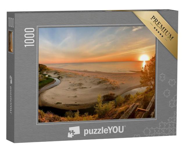 Puzzel 1000 stukjes „Panoramisch uitzicht op de Baltische Zee en het strand bij zonsondergang, Saulkrasti, Letland“