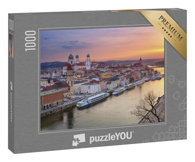 Puzzle 1000 Teile „Passauer Skyline bei Sonnenuntergang, Bayern, Deutschland“