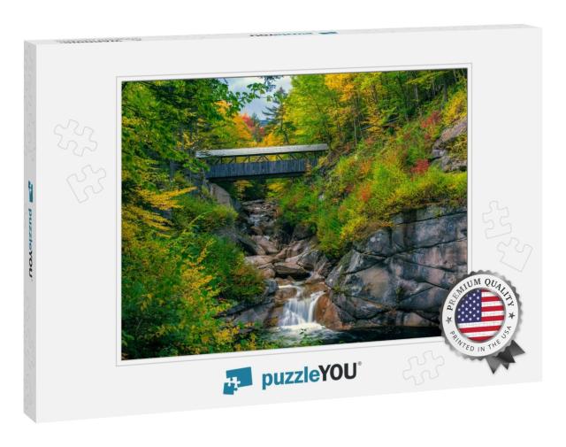 Sentinel Pine Covered Bridge, Near Lincoln, New Hampshire... Jigsaw Puzzle