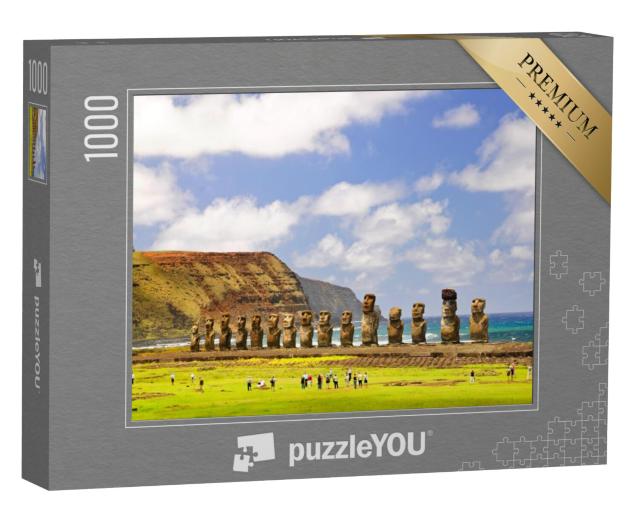 Puzzel 1000 stukjes „Stenen figuren Moais van Ahu Tongariki op Paaseiland, Chili“