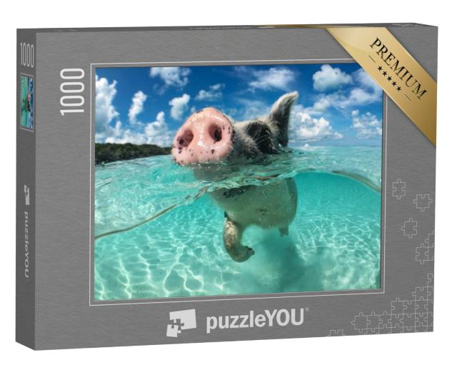 Puzzel 1000 stukjes „Een zwemmend varken, Big Majors Cay, Bahama's“